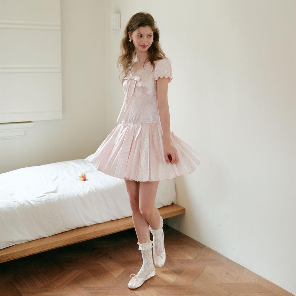 Ceme Adu Cest_Satin Polka Dot Pleated Dress