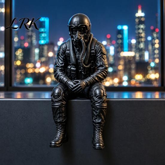 Military Desk Ornaments 3D Printed Pilot Figurine, Realistic Seated Aviator Statue for and Unique Bookshelf Hanging Decor Decor, Style Shelf