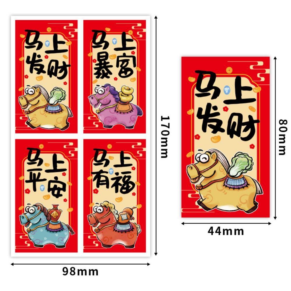 100PCS Red Happy New Year Stickers Blessing Words Cartoon Horse Wrapping Sealing Label Self Adhesive Chinese Zodiac