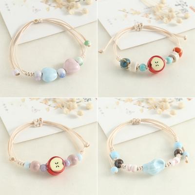 Cute Fashion Dopamine Jingdezhen Ceramic Beads Apple Bracelets for Women Girl Friend Hand-woven Adjustable Bracelet Jewelry Gift