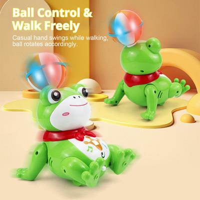 Elektrisches Laufendes Froschspielzeug mit Musik Licht Drehbarer Kopfball Stunt Froschspielzeug Kleinkinder Jungen Mädchen Bauchzeit Interaktives Krabbeltier