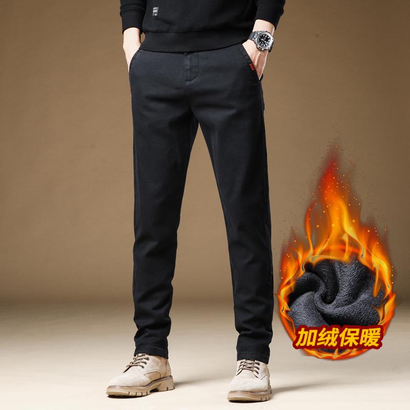 2024 Winter Plush Thickened/Regular Men'S New Casual Slimming Straight Tube Warm Pants Fashion Business Suit Pants