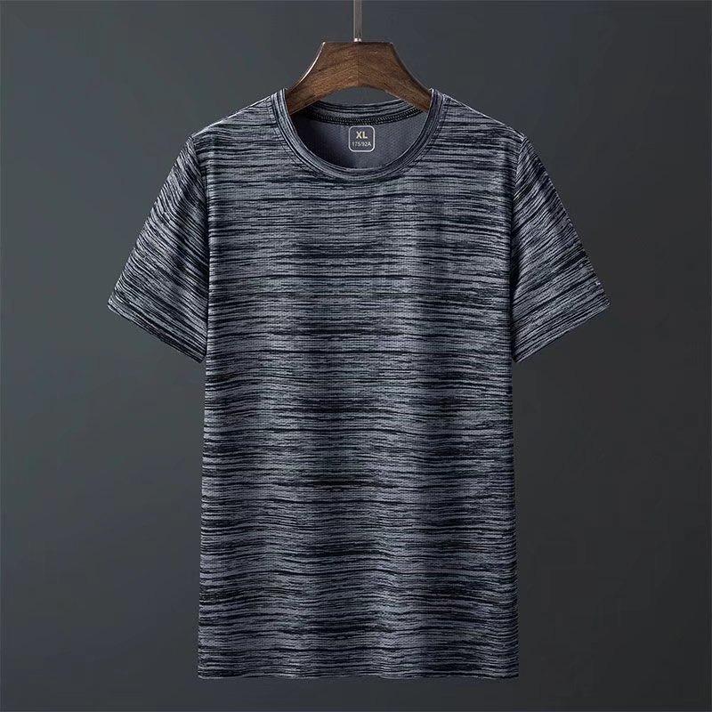 Source Summer Short-sleeved T-shirt Men's Sports Quick-drying Round Neck Loose Breathable Elastic Large Size Summer Thin Top