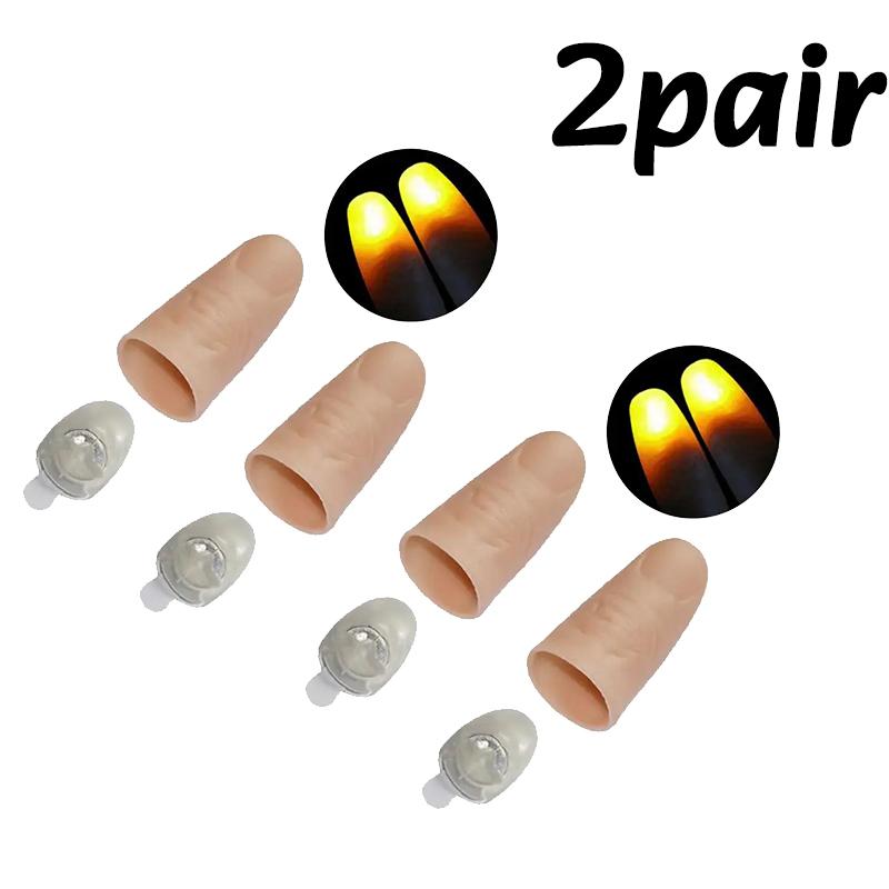 1/2/4pair Thumb Tip Finger Fake Magic Trick Funny Flashing Fingers Funny Prank Party Magician Accessories LED Glow Festival Gift