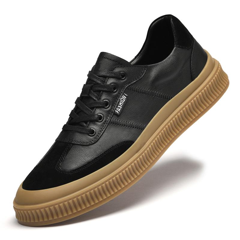 

Мужская повседневная кожаная нескользящая вулканизированная обувь для улицы, нескользящие кроссовки от дизайнера на плоской подошве, брендовая обувь из натуральной кожи, для плоскостопия, 2025 Новинка 44 чёрный