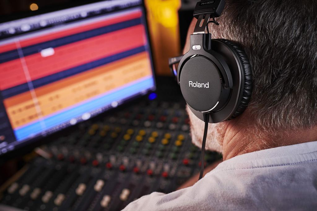 Roland Monitor Stereo Black RH-300 Headphones, 3.4m Cable, Closed-back, Wired, Headphones, Recording,