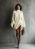 2026 Autumn Women's Retro Turtleneck Knit Mini Dress - Loose Fit Sweater Skirt