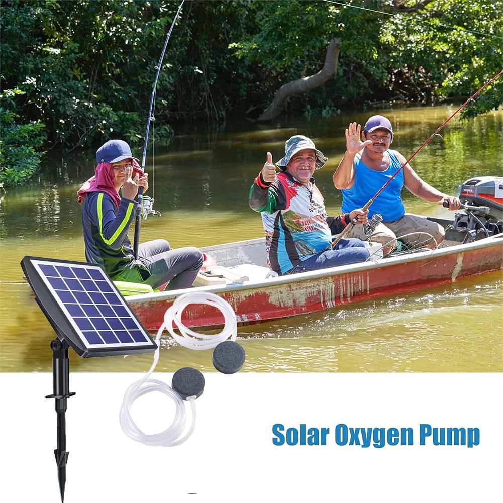 Solar Powered Fish Tank Oxygenator with Pipe Fish Tank Air Pump High Efficiency Fishing Oxygenation Device for Outdoor Pool Pond