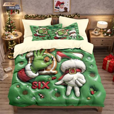 Bed Drie Delen Set Groen Haar Monster Handkussenhoes Dekbedovertrek Digitale Print Beddengoed