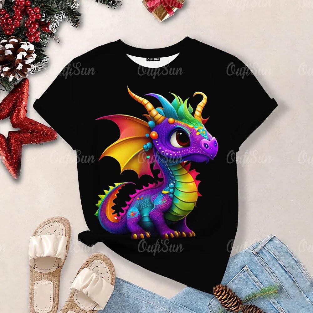 Футболка с принтом дракона для женщин летние футболки с короткими рукавами и круглым вырезом женская одежда больших размеров в стиле Харадзюку повседневные уличные топы 8XL 980₽