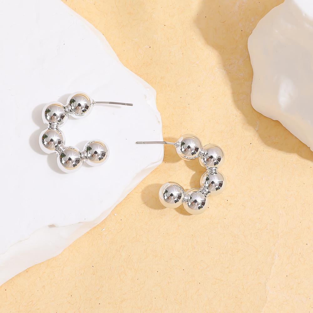 

Unique Round Bean Five Ball Golden Drop Earrings for Women Simple Hip-hop Exaggerated CCB Smooth Creative Zircon Girl Gift