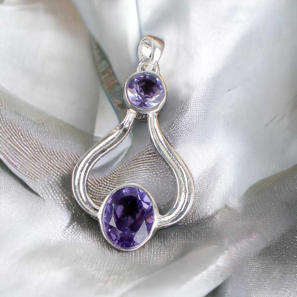 925 Sterling Silver Multi Gemstone Fashionable Jewelry Pendant 1.51" For Gift CP-4