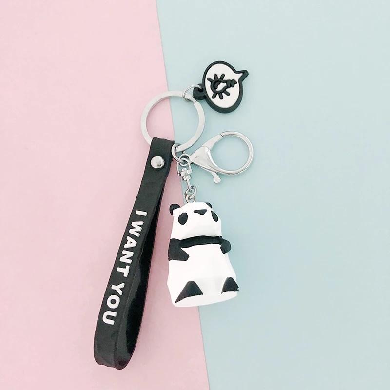 1 Pcs Creative Cartoon Geometric Faceted Dinosaur Panda Doll Keychain Couple Car Key Ring Backpack Hanging Gift