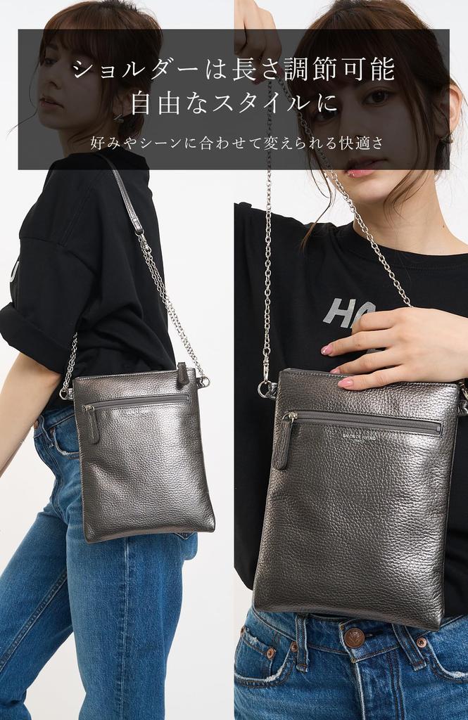 [Salon de Alphard] Women's Genuine Leather Shoulder Bag, Made in Japan, Lightweight and Easy to Use, Mini Pochette, Solid Leather Mini Bag with Chain