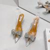 Xibeilove  Summer New Women's Fashion Pointed Transparent PVC Bowknot Rhinestone High Heel Sandals