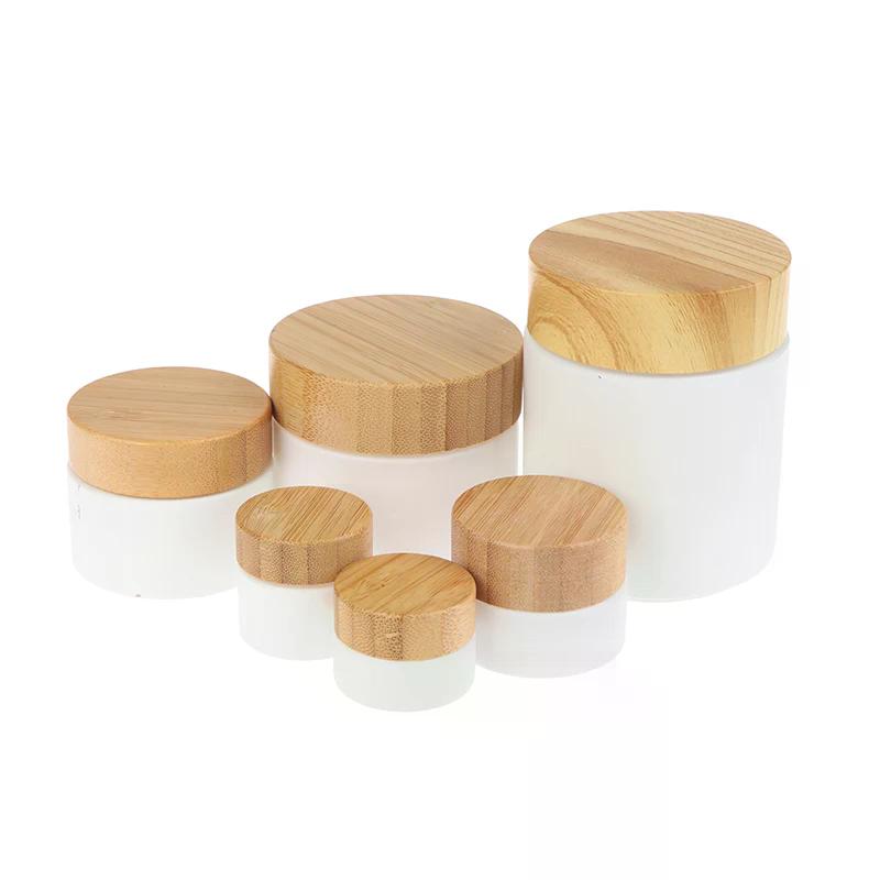 Mini Glass Jar Cosmetics Subpackage Filling Wood Cap Bottle Face Cream Lipstick Storage Container Frosting Refillable 5g-200g