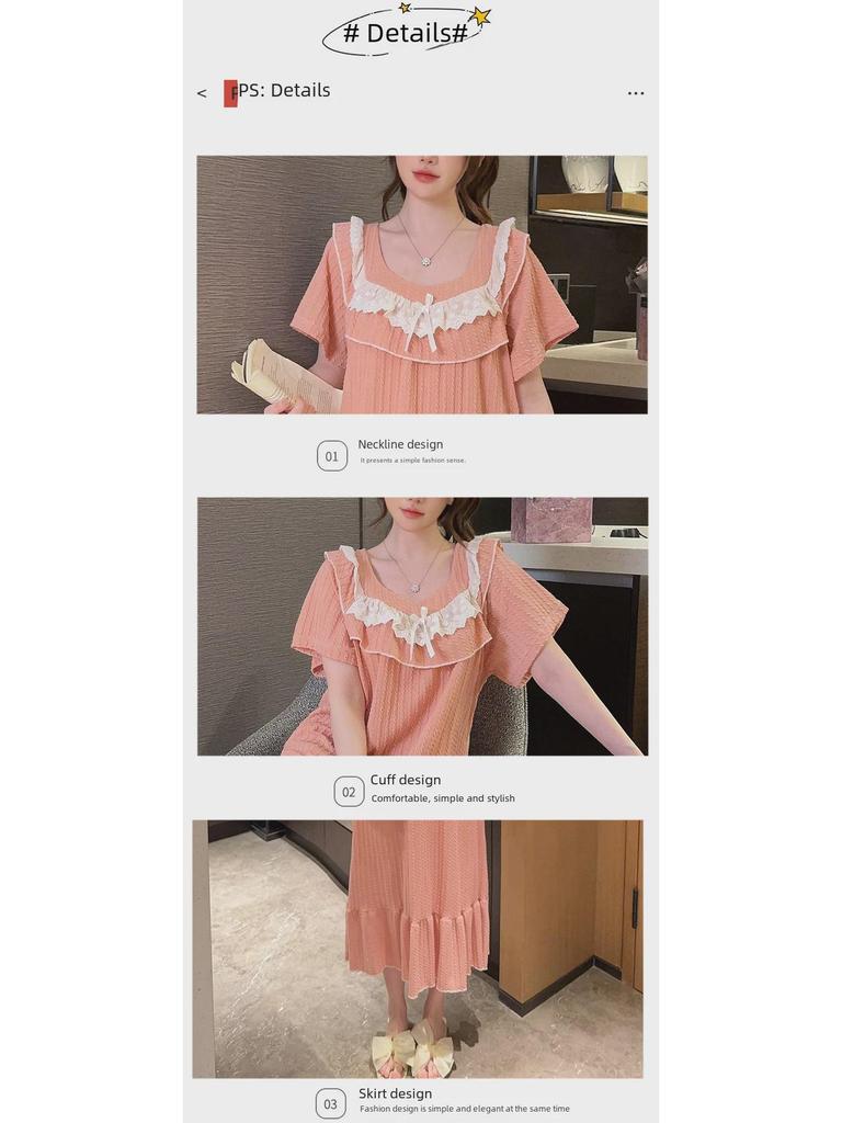 Women's Plus Size Cotton Short-Sleeve Nightdress - Sweet, Loose Fit, Summer Pajamas for Comfort Up To 200 Pounds