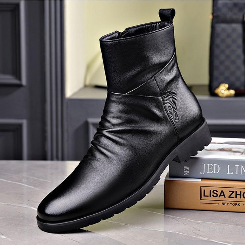 Autumn Cowhide Men's Boots  Anti Slip Test Zipper Warm Men Shoes Youth Fashion Classic Cotton Shoes for Male  Hombre