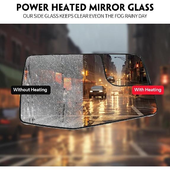 Passenger Right Side Door Heated Mirror Glass With Rear Holder Convex Blind Spot Glass For Chevy Silverado 1500 And GMC Sierra 1500 -2024 Replace#