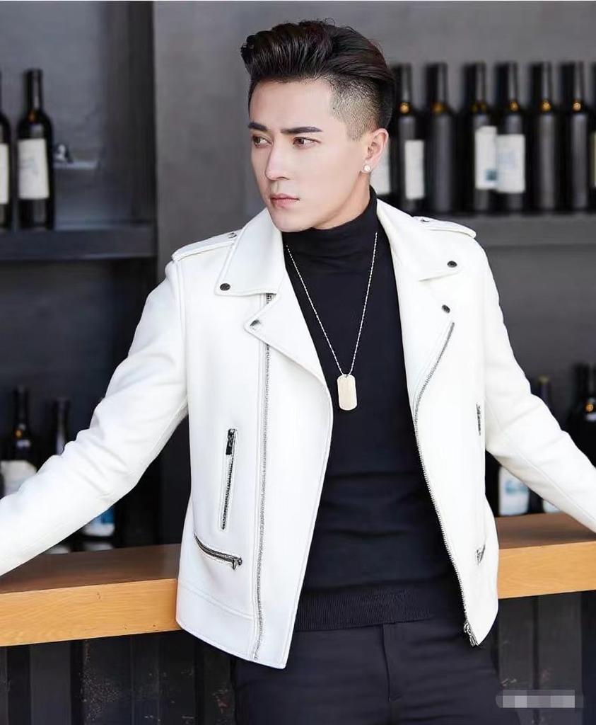 Steelstamp printed leather jacket men's spring and autumn lapel zipper locomotive riding trend fashion loose casual pu leather jacket