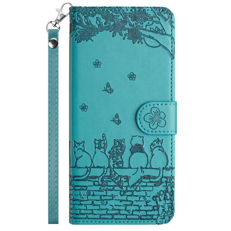 Suitable for iPhone 15 14 13 Phone Case, 15plus Solid Color Embossed Cat Card Slot Wallet Protective Case