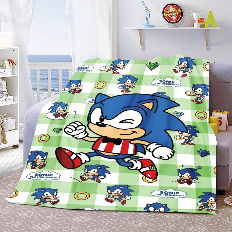 Sonic Throw Blanket Flannel Soft Cozy Warm Blanket for Bed Sofa Lightweight Home Decor Use -QJY