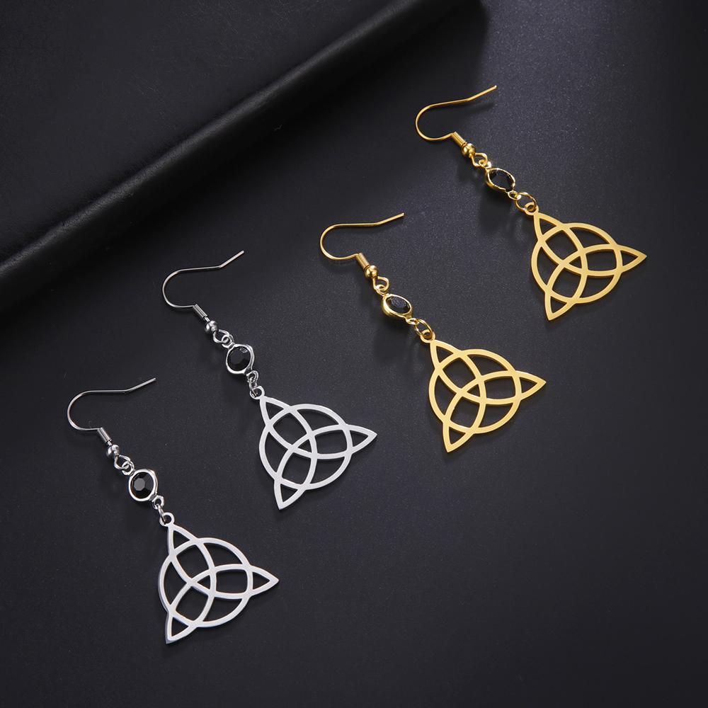 Dawapara Celtics Knot Triquetra Trinity Knot Earrings Good Luck Irish Amulet Black Birthstone Bohemian Stainless Steel Jewelry