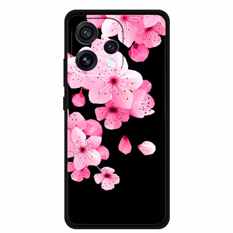 For Oppo Reno15 5G Case Flower Black Silicone Soft Protective Back Covers For Oppo Reno 15C 2025 Phone Case Coque Cartoon Shells