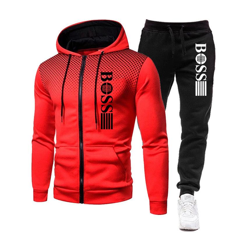 2023 Trendy Men's Zipper Hoodie Tracksuit - Autumn/Winter Casual Brand Print Set