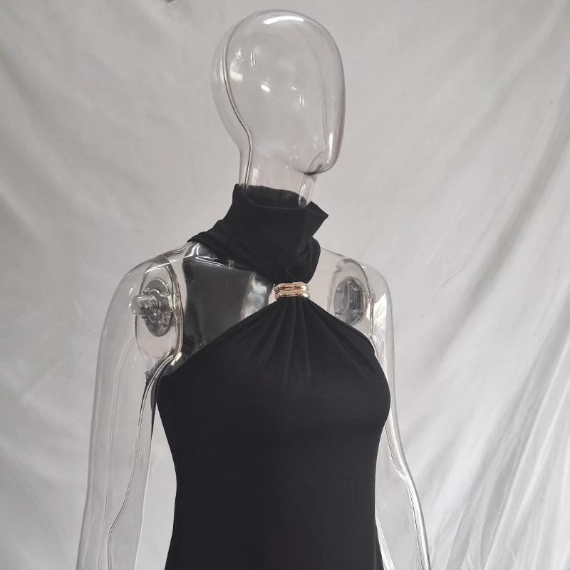 Europäisches und Amerikanisches Sommer Personalisierbares Einfarbiges High-Waist-Taschen-Hüft-Ärmelloses Kleid