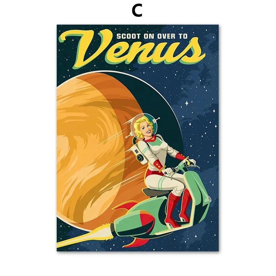 Mid Century Space Travel Vintage SciFi Wall Art Canvas Painting  Nordic Posters and Prints for Living Room Decor Modern Home Wal
