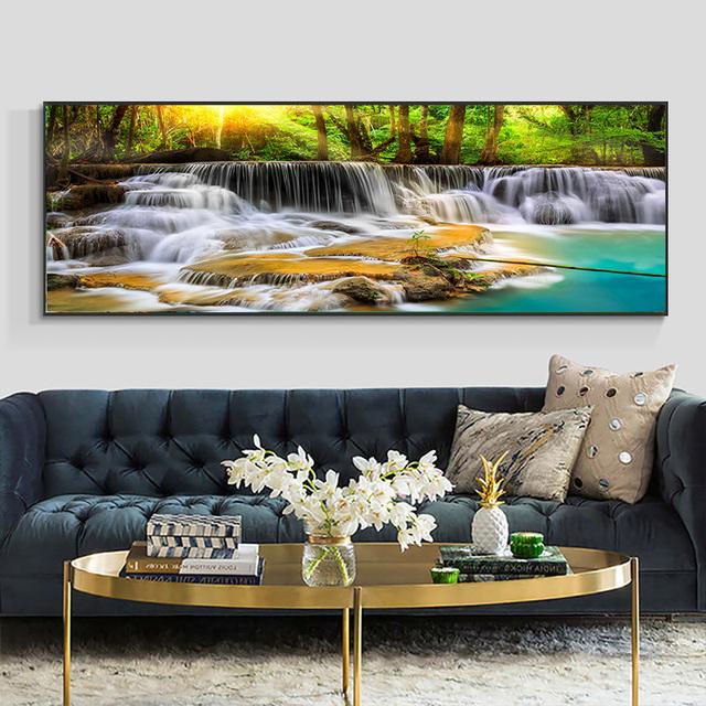 Krajina Přírodní Vodopád Obraz na plátně Zelený strom Jezerní list Plakáty a obrazy Nástěnný obraz Obývací pokoj Home Decor Bez rámu