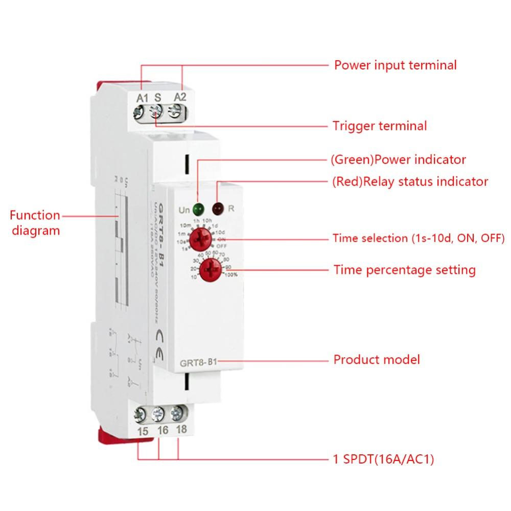 GRT8-B1 Off Delay Time Relay AC 230V Adjustable Delay Off Delay Relay Mini Size Power Off Delay Relay Power Management