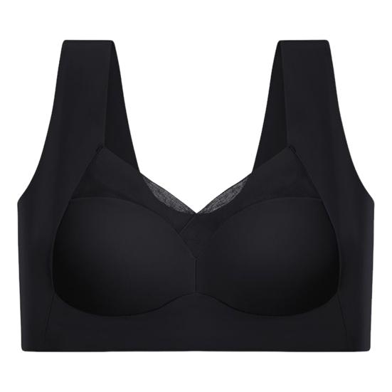 

Женский спортивный бюстгальтер с широким эластичным ремешком, однотонный, ударопрочный, бесшовный, с тонкой сеткой, с эффектом пуш-ап, без зацепов, беспроводной, для занятий йогой и бегом XXXL чёрный