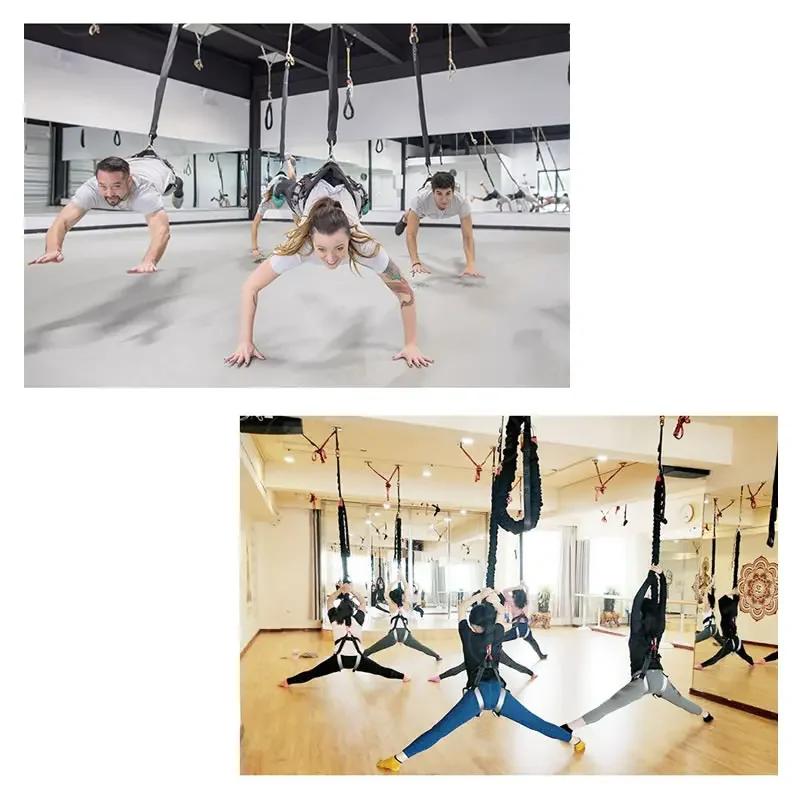 Cinturón de yoga aéreo elástico, cinturón de vitalidad, colgante, danza, fitness, auxiliar, estudio de yoga en interiores, cuerda elástica, cinturón negro y rojo, soporte lumbar, 1 unidad