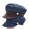 New Denim Color Matching Metal Label Flat Top Newsboy Hat Female British Beret