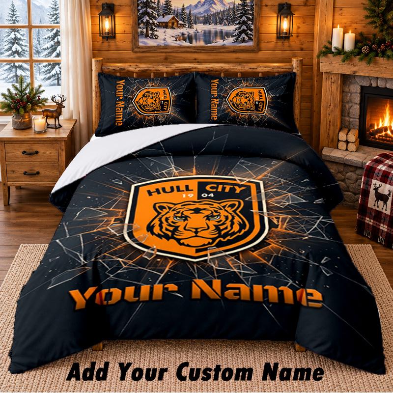Hull City Pattern Bedding 3Pcs Set Custom Name, Bed Sheet And Pillowcases For Home Bedroom