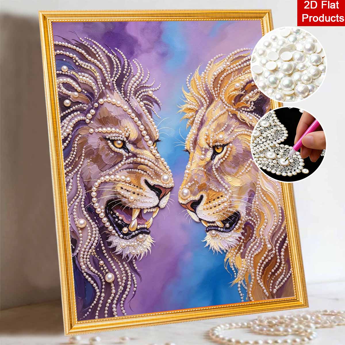 Animal 5D Pearl Painting Majestic Lions Handmade DIY Home Office Desktop Decoration Painting Threedimensional Royal Artistic Decor 30x40