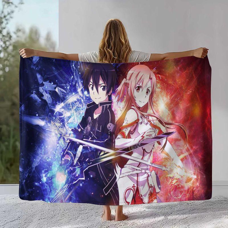 Cartoon Sword Art Online SAO Novel Flannel Blanket,Ultra Soft Warm Plush Throw for Home Bedroom Bed Sofa Camping Picnic gift