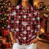 Damen Freizeithemd mit 3/4 Ärmeln, Kragen und Knopfleiste mit Weihnachtsdruck