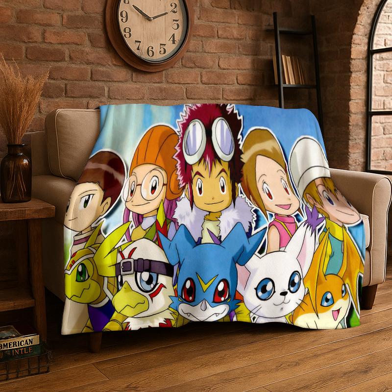 

Digimon Adventure Angewomon Agumon Cartoon Flannel Blanket Soft Warm Throw Blanket for Bedroom Living Room Bed Travel Picnic 75x90cm