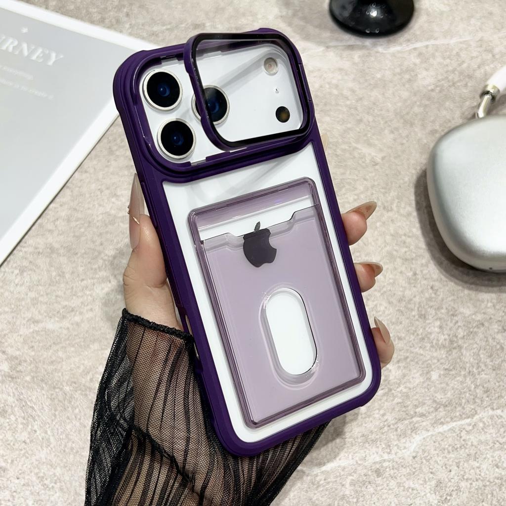 Acrylic Card Holder Slot Transparent Case For iPhone 17 Air 16 15 14 13 12 11 Plus Pro Max Wallet Camera Holder Protection Cover
