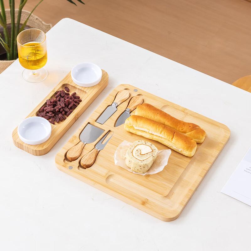 ZISIZ Bamboo Cheese Board with Utensil Set
