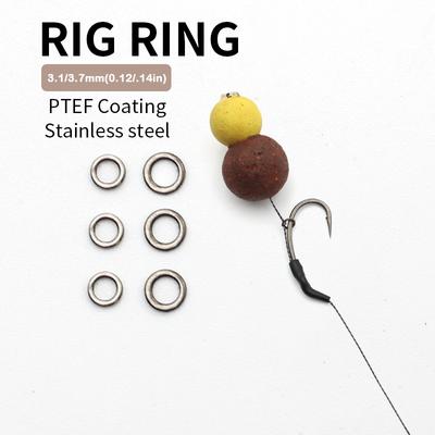 20pcs Carp Fishing Accessories 3.1mm 3.7mm Rig Ring PTEF 304 Stainless Steel Black Back Ring For Carp Fishing Terminal Tackle