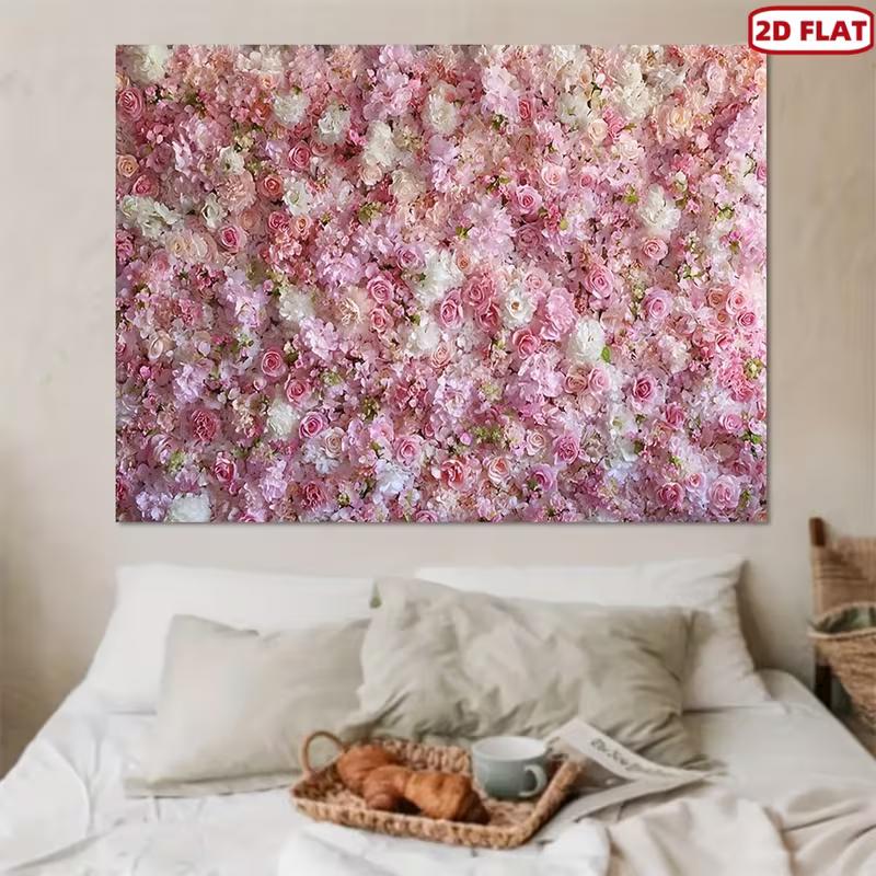 2D Flat Blush Pink Floral Backdrop, Rose & Hydrangea Background Cloth for Photoshoot