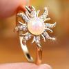 Elegant Gold Sun-Shaped Ring for Women, Synthetic Inlaid Jewelry, Suitable for Dating, Weddings, Parties, and Banquets