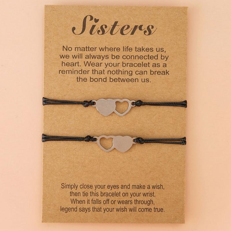 Sisters Card Bracelet 2-piece Set European and American Creative Stainless Steel Heart-shaped Good Friend Bracelet