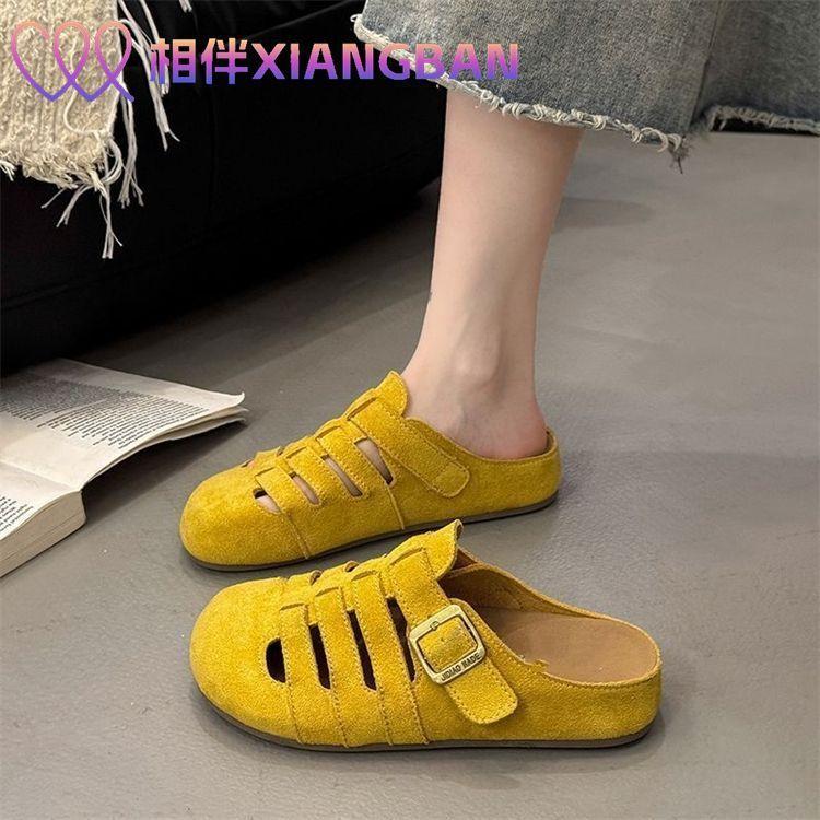 Hollow bag head half slippers women's summer new flat bottom one pedal breathable lazy casual sandals