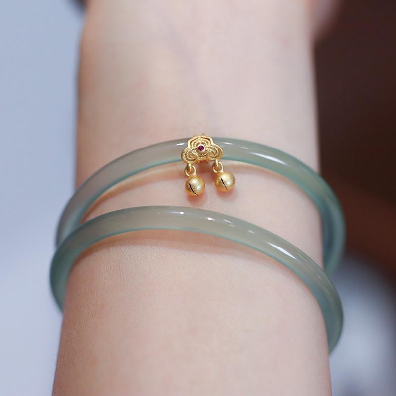 Spring and Summer Bracelet Blue Hollowed-out Ruyi Bell Type Female Chalcedony Agate Bracelet Artistic Vintage Jade Bracelet Chinese Style