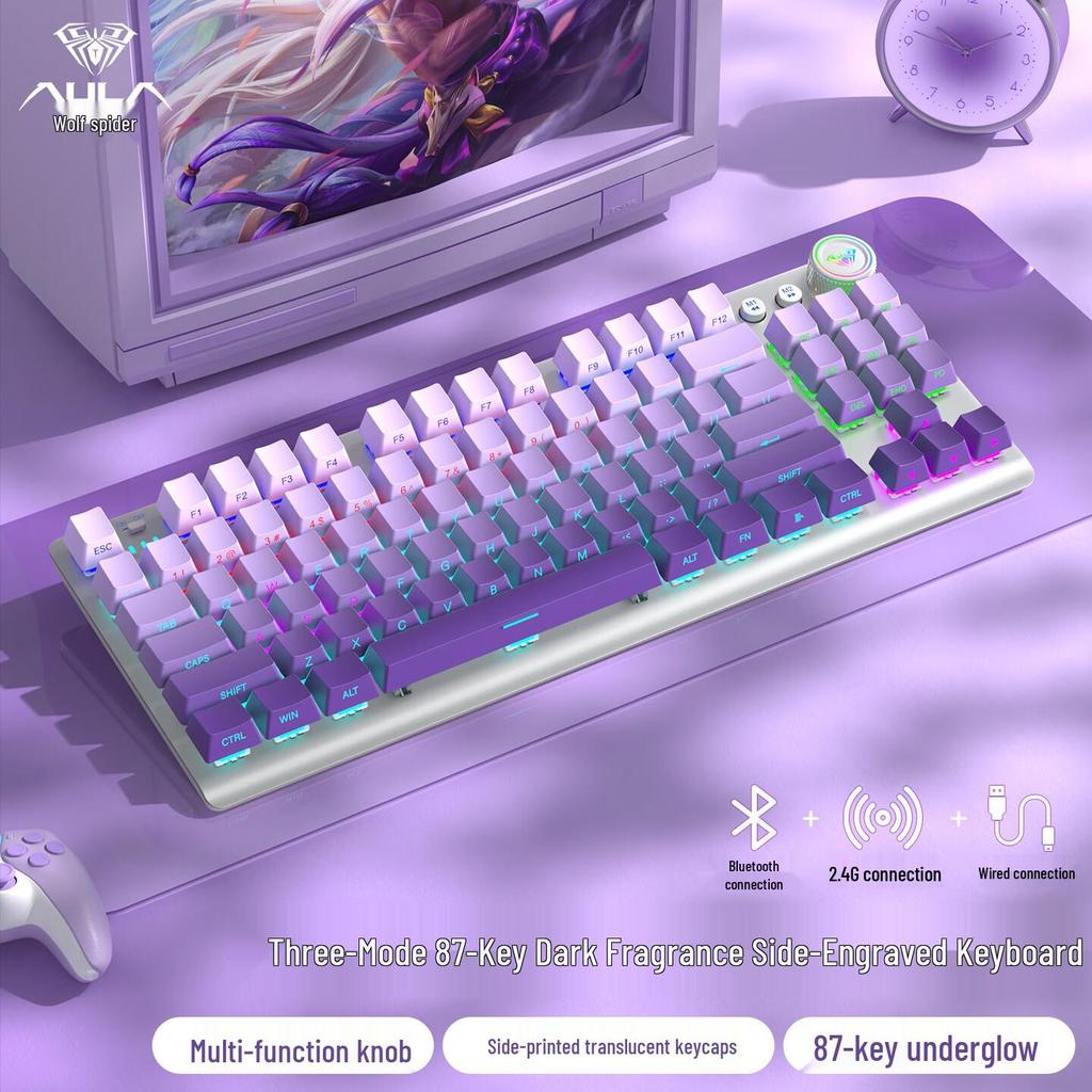 AULA F3009 Wireless Three-Mode 87-Key Mechanical Keyboard for Esports, Gaming, and Office Use
